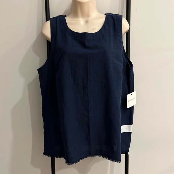 Liz Claiborne Navy Blue Tank Top Tunic Sleeves Linen Blend Women Size L New - Picture 1 of 7
